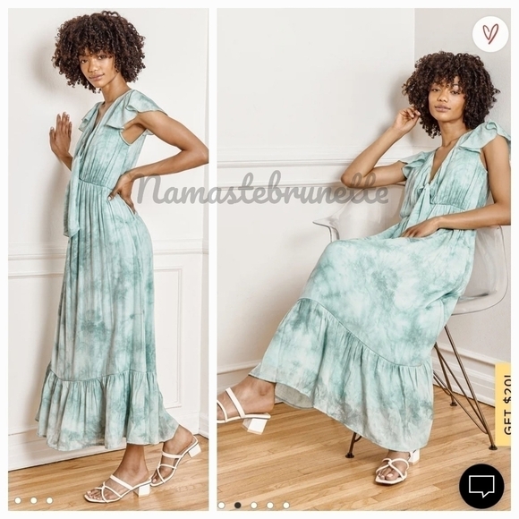 Nwt Lulu's Sage Tie-Dye Tie-Front Tiered Midi Dress - Picture 4 of 17